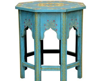 Oriental side table Saada Blue L wood hand-painted | Handicrafts from Morocco | Shabby sofa table decorative table | MA32-47-C-L