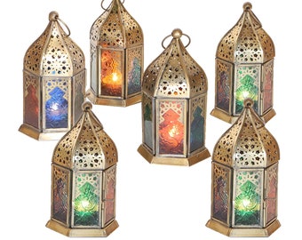 Lanternes orientales en verre Nael multicolores, lot de 6 lanternes marocaines, décoration de table, photophore coloré, décoration pour la fête des mères, WDL1041