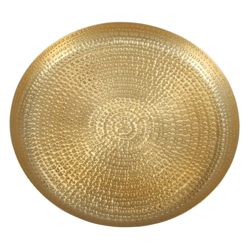 Oriental tea tray Zana Gold made of aluminum round with hammer finish Metal decorative tray hammered Ramadan serving tray table decoration 38 cm