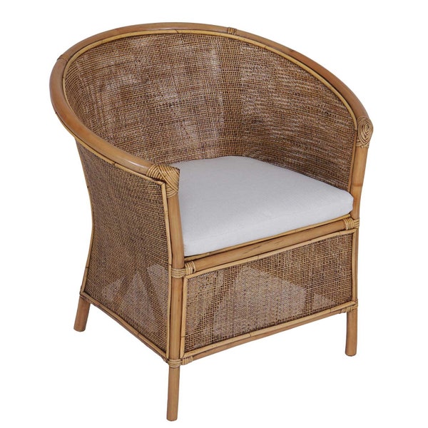 Rattan Sessel Sumatra Braun halb rund mit Sitzkissen Lounge Loft Cocktailsessel Rattansessel Relaxstuhl Retrosessel Fernsehsessel CF2194