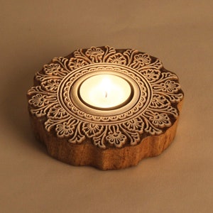 Oriental tealight holder Sahra set of 3 made of solid wood carved Fatima's Buddha hand Ramadan Eid table decoration candlelight gift RK210 image 4