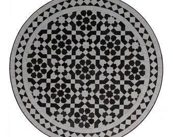 Tavolo da giardino marocchino tavolo in mosaico Ø 70 cm rotondo nero smaltato bianco tavolo da bistrot marocchino tavolino da esterno in mosaico da giardino MT2144