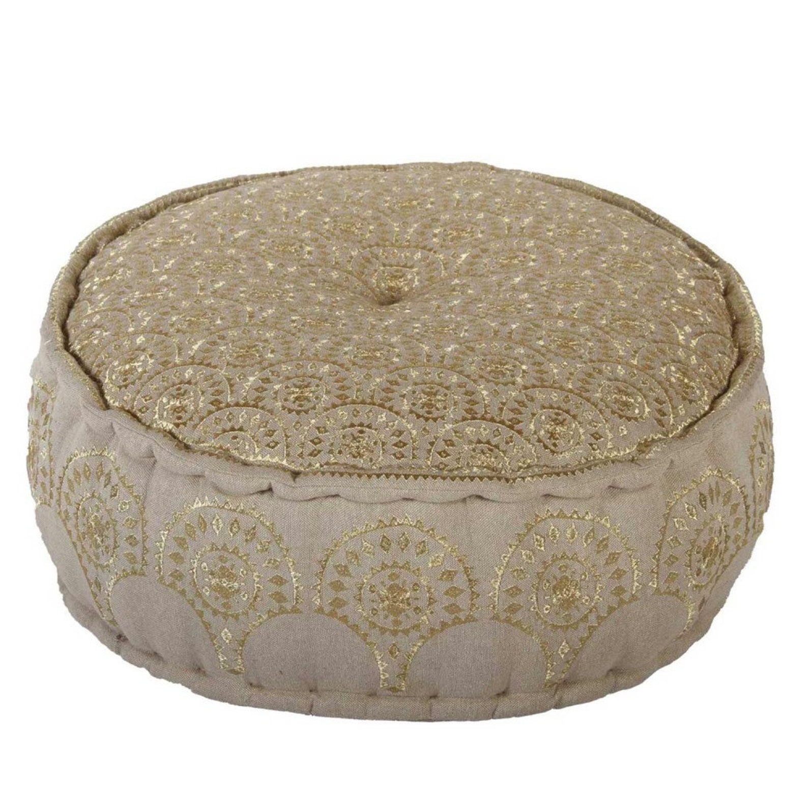 Orientalisches Bodenkissen Baumwolle ø55cm - Marokkanischer Sitzpouf Blau Bestickt