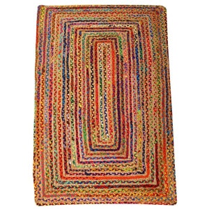Jute Teppich Esha bunt rechteckig in 5 Größen aus Jute & Baumwolle geflochten Boho Chic Juteteppich Kurzflor Teppichläufer Hygge Orient 90x150 cm