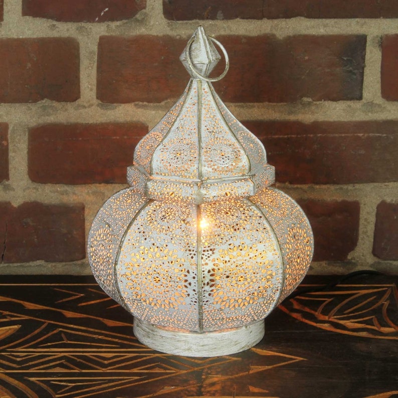 Orientalisches Windlicht Alima in weiß gold weiß Höhe 30cm marokkanische Laterne hängend & stehend Kerzenhalter Muttertag Deko LN2050 zdjęcie 1