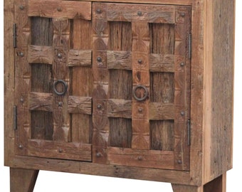 Orientalische Kommode Sefrou 95x40x95 cm aus Massivholz & recyceltem Holz geschnitzt Sideboard Türig Nachttisch Antik Kolonial Stil CAC70770