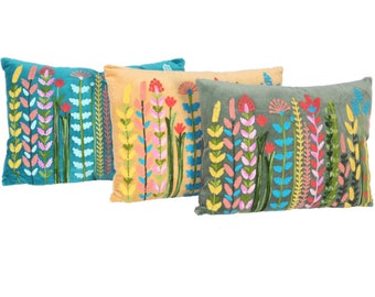 Boho Samt-Kissen Santa mit Füllung mit Blumen Floral bestickt Deko Kissen Couchkissen Boho Sofakissen Ethno Zierkissen Blumenschau Muttertag