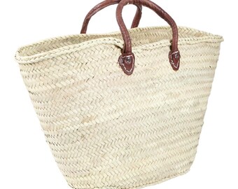 Sac de plage marocain Afnan tissé à la main, sac Ibiza doum feuilles avec poignée en cuir véritable, sac de shopping, sac de shopping FK1720