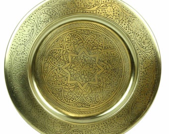 Vassoio da tè orientale Nermin 30 cm rotondo oro | Vassoio decorativo marocchino Vassoio da portata Boho Idea regalo Ramadan TTB305G