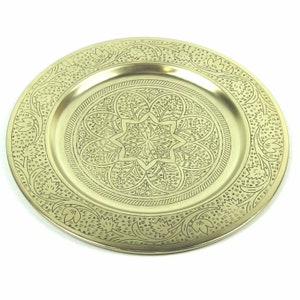 Vassoio da tè orientale Nermin 30 cm rotondo oro Vassoio decorativo marocchino Vassoio da portata Boho Idea regalo Ramadan TTB305G immagine 2