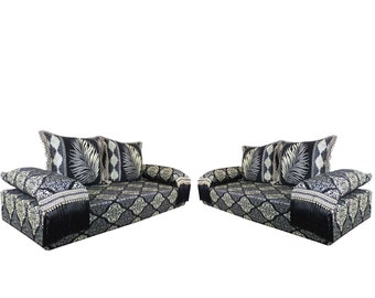 Orientalische Sitzecke Salma Schwarz 25 - 2er Set marokkanische Sedari Sofa Sark Kösesi Couch aus Marrakesch wie aus 1001 Nacht MO5028