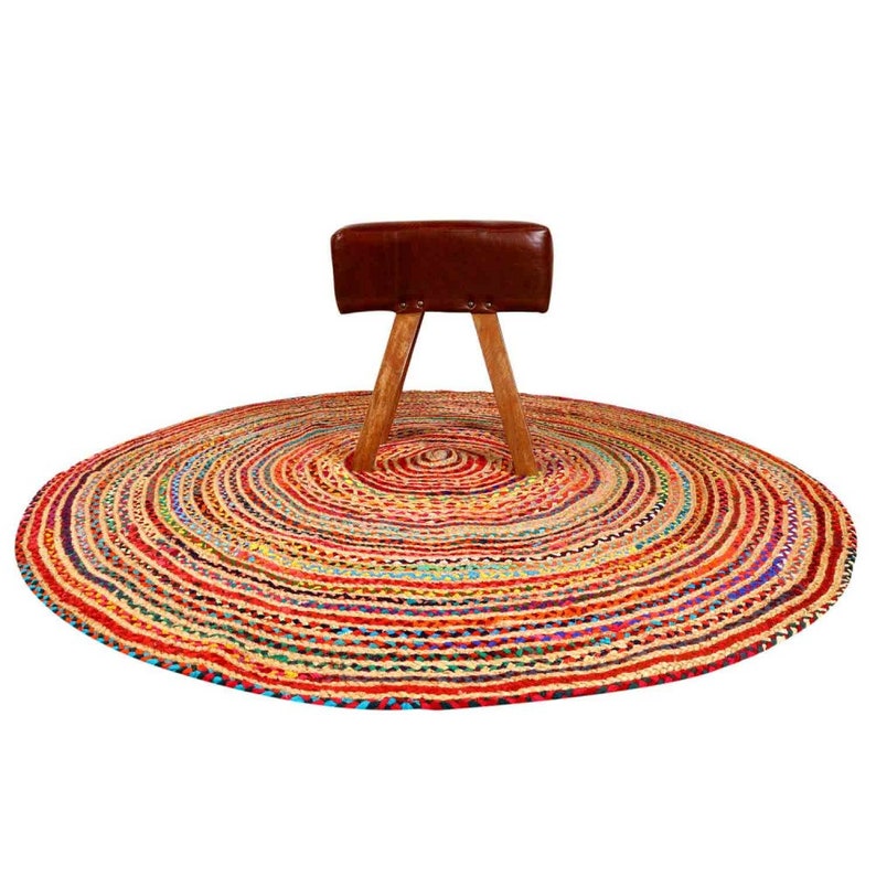 Tapis en jute Tamani coloré en jute et coton tissé à la main tapis boho chic coloré dans les tailles Ø 90 cm, Ø 120 cm, Ø 150 cm tapis naturel image 10