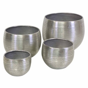 Oriental flowerpot Almeria silver aluminum plant pot decorated with hammer finish Moroccan style planter image 1