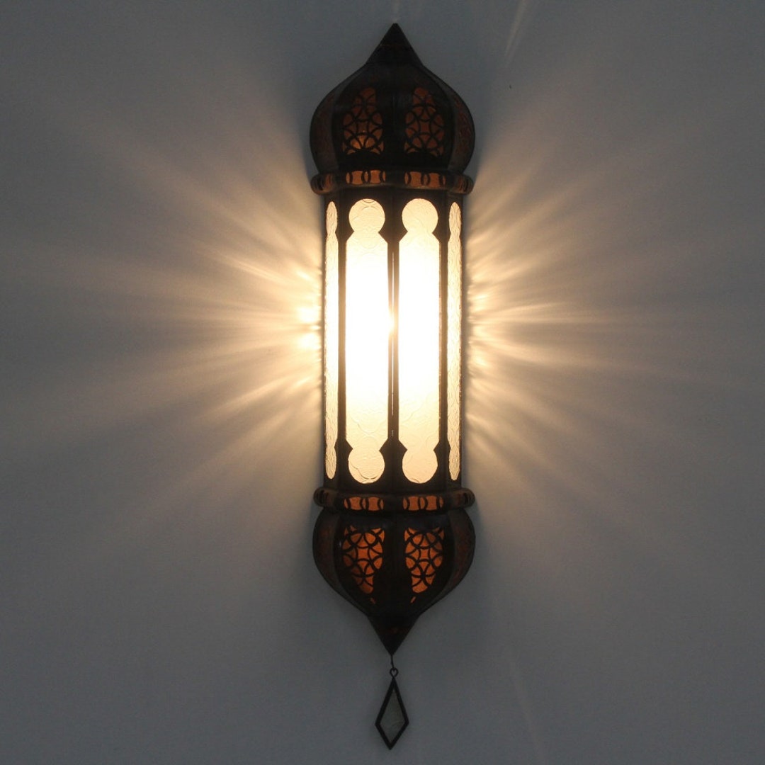 Marokkanische Wandlampe Ruya Weiß aus aus wie 1001 handgefertigte Glas Wandleuchte Nacht L5054 orientalische & Eisen Relief
