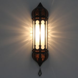 Moroccan wall lamp Ruya white made of iron & relief glass handmade oriental Ramadan wall lamp like from 1001 Nights | L5054