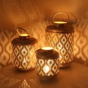 Oriental lantern Suraya set of 3 in shabby white gold made of metal Moroccan lantern standing & hanging Ramadan Eid decoration | IRL5010