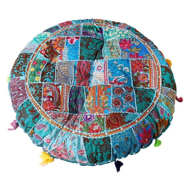 Coussin de yoga patchwork XXL Lali grand Ø 78 cm rond avec rembourrage en beige rouge turquoise coussin d'assise coussin de sol coussin hippie oriental en bohème