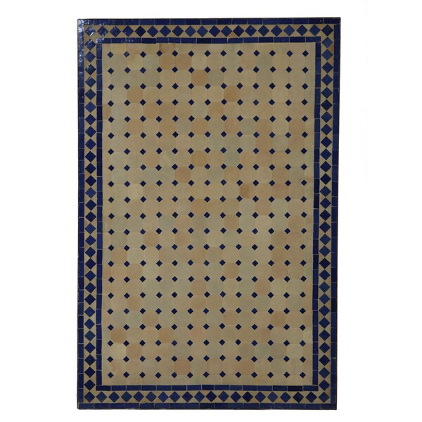 Table à manger en mosaïque 120x80 diamant bleu avec structure en fer forgé | Table de jardin méditerranéenne Table en mosaïque marocaine artisanat du Maroc