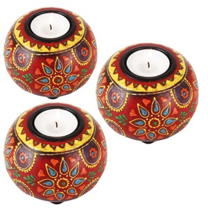Tealight holder Anandra set of 3 made of wood hand-painted oriental candle holder tealight original gift idea Mother's Day table decoration RK202
