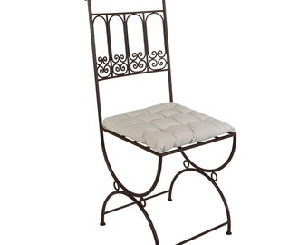 Schmiedeeiserner Stuhl Pedro mit Rust finish marokkanischer Eisenstuhl Mid Century Muster Boheme mediterraner Gartenstuhl aus Marokko MO4180