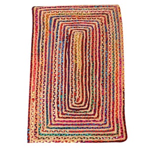Jute Teppich Esha bunt rechteckig in 5 Größen aus Jute & Baumwolle geflochten | Boho Chic Juteteppich Kurzflor Teppichläufer Hygge Orient
