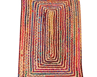 Alfombra de yute Esha colorida rectangular trenzada en 5 tamaños hecha de yute y algodón | Alfombra de yute boho chic alfombra de pasillo de pelo corto Hygge Orient