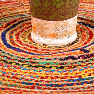 Tapis en jute Tamani coloré en jute et coton tissé à la main tapis boho chic coloré dans les tailles Ø 90 cm, Ø 120 cm, Ø 150 cm tapis naturel image 3