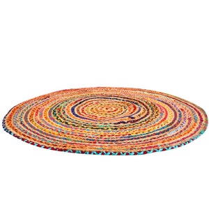 Tapis en jute Tamani coloré en jute et coton tissé à la main tapis boho chic coloré dans les tailles Ø 90 cm, Ø 120 cm, Ø 150 cm tapis naturel image 7