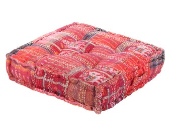 Patchwork Seat Cushion Kanthara 45 x 45 cm Boho Chic Mattress Cushion with Carry Handle Hippie Floor Cushion Colorful Mattress Cushion Chair Cushion