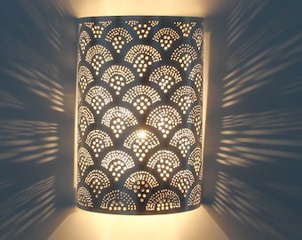 Marokkanische Silber Wandlampe Aya 20x30 cm (Breite x Höhe) echt versilberte orientalische Wandleuchte Ramadan Eid Leuchte | AWL1200