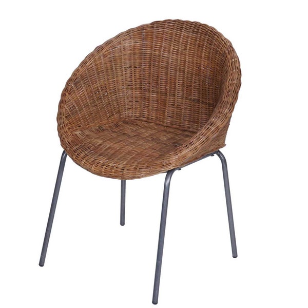 Runder Rattan Sessel Cintra Braun Retro Stuhl Esszimmerstuhl Rattansessel Lounge Loft Gartenstuhl Rattanstuhl CF3094B