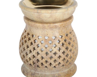 Orientalische Duftlampe Namaste aus Soapstone mit Metall Schale ätherisches Öl Diffusor Teelicht Ramadan Windlicht Aromalampe Aromatherapie