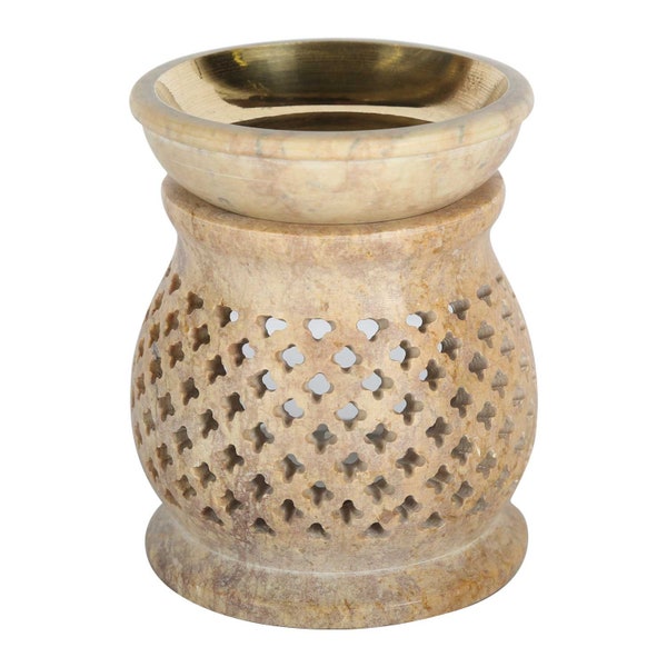 Orientalische Duftlampe Namaste aus Soapstone mit Metall Schale ätherisches Öl Diffusor Teelicht Ramadan Windlicht Aromalampe Aromatherapie