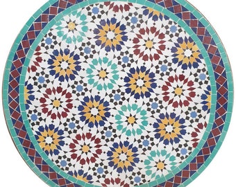 Table de jardin méditerranéenne table en mosaïque marocaine Ø 80 cm Ankabut ronde hauteur avec cadre 73 cm table de balcon table de bistro table d'appoint MT2235