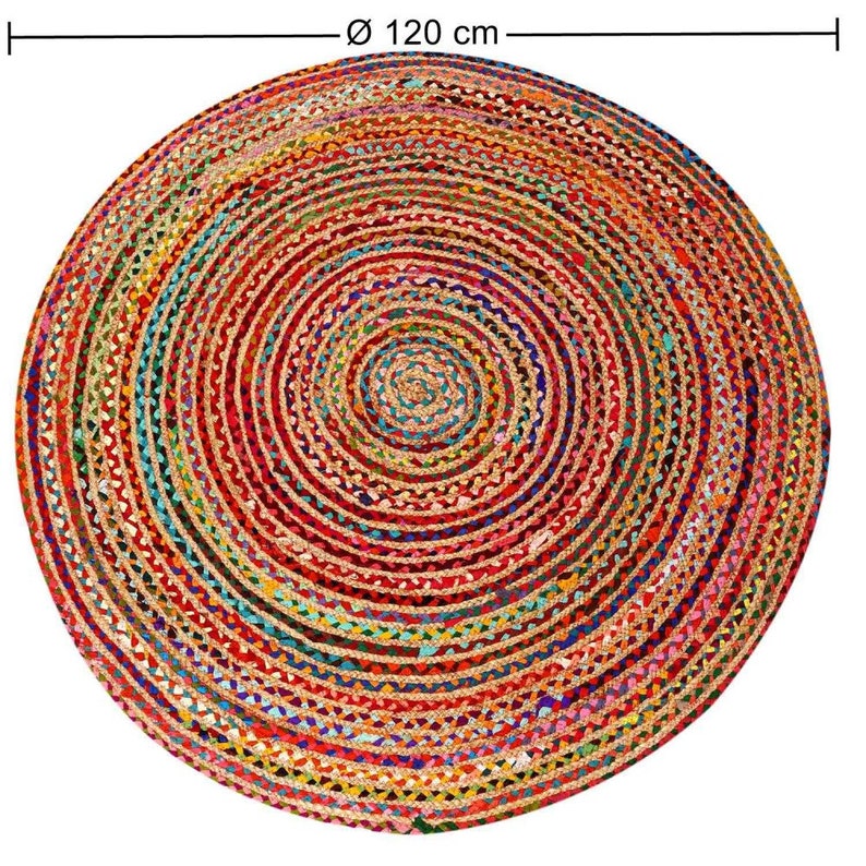 Tapis en jute Tamani coloré en jute et coton tissé à la main tapis boho chic coloré dans les tailles Ø 90 cm, Ø 120 cm, Ø 150 cm tapis naturel image 6