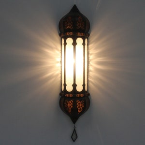 Moroccan wall lamp Ruya white made of iron & glass | Handicrafts from Marrakech | Oriental wall light Ramadan decoration from Morocco L5054