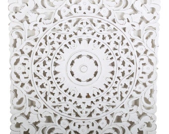 Mandala en bois indien ramez 55 x 55 cm shabby chic blanc carré mural avec ornements sculpté à la main décoration murale décoration de fenêtre décoration Ramadan