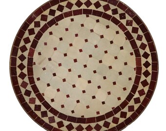 Mediterraner Mosaik-Beistelltisch Ø 45 cm rund Bordeaux Terrakotta mit Gestell Höhe 50cm Boho Chic Mosaiktisch Couchtisch Sofatisch MT2993