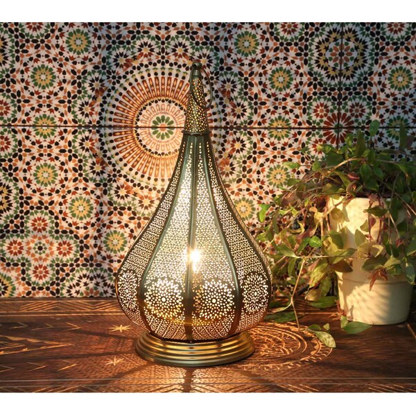 Orientalische Tischlampe Monza in Antik-Gold Look marokkanischer Stil 2in1 Nachttischlampe Stehlampe Windlicht Weihnachten Laterne | IRL610