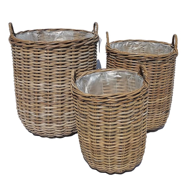 Rattan basket Rimini round with handle with foil wicker basket fruit basket plant basket harvest basket vegetable basket laundry basket rattan basket flower pot