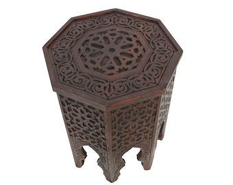 Moroccan wooden side table Malik brown Ø 50 cm hand carved coffee table sofa table | Handicrafts from Morocco | MBT4