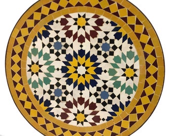Mozaïek bijzettafel Ø 45 cm Ankabut geel rond met ijzeren frame | Mediterrane salontafel mozaïektafel salontafel decoratieve tafel uit Marokko MT2998