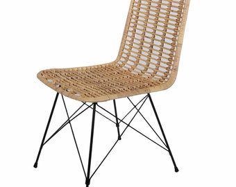 Rattan Stuhl Valencia Natur Esszimmerstuhl Rattanstuhl Retrostuhl Boho Chic Gartenstuhl Korbstuhl Weidenstuhl Beige Schwarz IDSN41