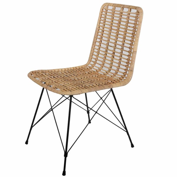 Chaise en rotin Valencia chaise de salle à manger naturelle chaise en rotin chaise rétro Boho Chic chaise de jardin chaise en osier Beige noir IDSN41