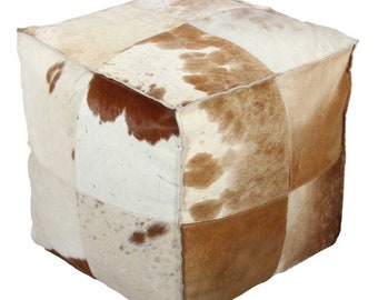 Patchwork Leather Pouf Seat Cushion Florence made of genuine goatskin | Boho Chic Floor Cushion Seat Cube Upholstered Stool Leather Stool | HH6020