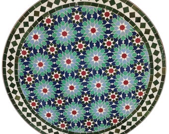 Moroccan mosaic table D80 cm Ankabut blue green round | Mosaic garden table from Morocco Boho bistro table balcony table | MT2237