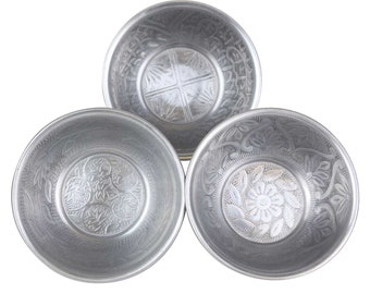 Orientalische Dekoschale Silber Indra 3er Set mit Hammerschlag aus Aluminium Alu Schale rund servieren Beilagen Ramadan Teller Deko TSV33