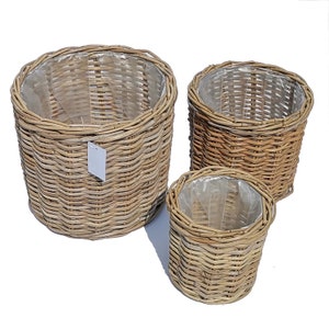 Rattan Korb rund mit Folie SIENA Allzweckkorb Pflanzenkorb Weidenkorb Obstkorb Aufbewahrung Deko Korb klein Blumentopf geflochten Muttertag