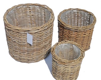 Rattan Korb rund mit Folie SIENA Allzweckkorb Pflanzenkorb Weidenkorb Obstkorb Aufbewahrung Deko Korb klein Blumentopf geflochten Muttertag