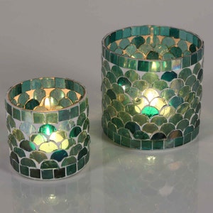 Oriental mosaic lantern Athens green round glass handmade Moroccan tea light holder Ramadan Eid table decoration